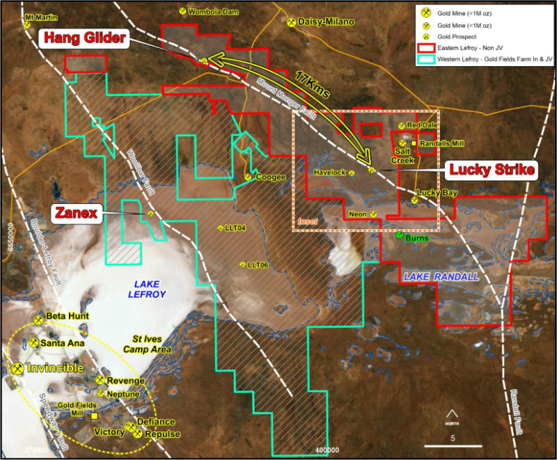 Lefroy Gold Project showing location of Lucky Strike