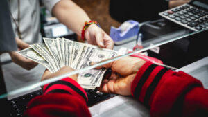 Cash department window currency exchange concept