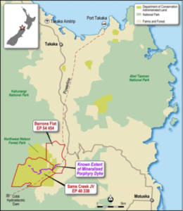 Auris Minerals has acquired the Sams Creek gold project in NZ