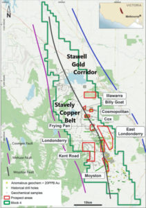 Battery Minerals' prospect areas in the Stawell gold corridor