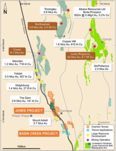 DevEx Resources' Basin Creek and Jundee projects are in the Lachlan Fold Belt like Alkane's Boda gold discovery. Image: company supplied