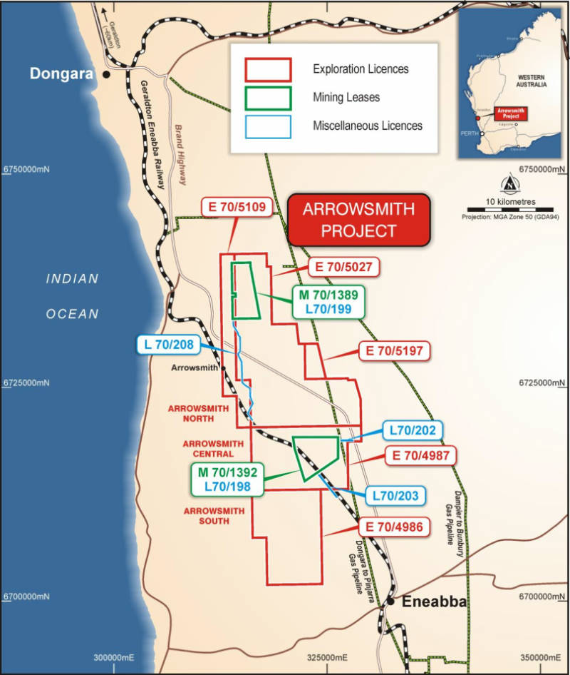 Location and plan of the Arrowsmith Silica Sand Projects