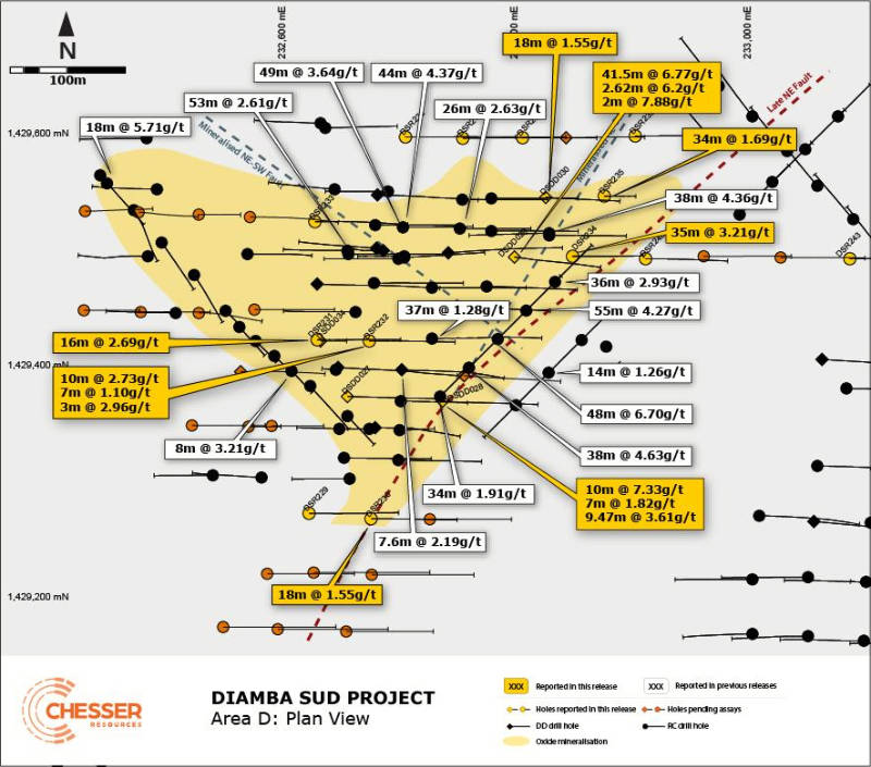 Chesser drilling area D high grade gold