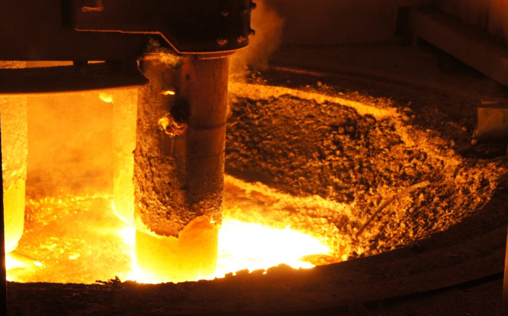 Picture of super hot electric arc furnace making ferrotungsten